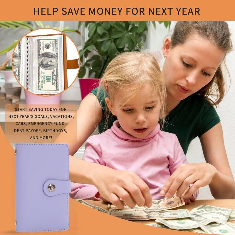 SUSOYAOCHEN 100 Envelope Challenge Binder, Savings Challenges Book with Envelopes, Envelopes Money Saving Challenge Savings Binder Successfully Reach Your Savings Goals (Purple A) - Image 4